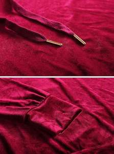 Oversized Autumn Loose Relaxed Fit <b>Velour</b> Hooded Anti-Shrink Eco-Friendly Plus Size Custom Spandex Cotton Maroon Color Hoodie - Product Image 3