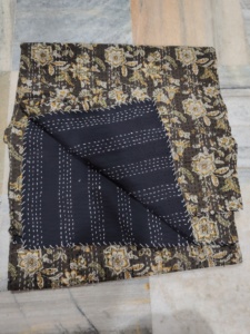 Floral Printed Cotton Blanket Black fabric print Reversible Kantha Quilt <b>Bedspread</b> Women Adult Home Decor Gift for her - Product Image 2
