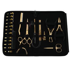 Kit de herramientas para extensiones de cabello doradas: Alicates para microperlas, herramientas de gancho y bucle, peine de cola, pinza separadora de mechas, tijeras - Product Image 1