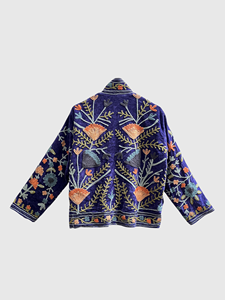 Veste en lin brodée de fleurs bleues, col montant, manches longues, style Prairie Chic, vêtements de printemps pour femmes - Product Image 2