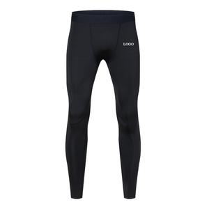 Pantalones de Compresión Negros para Hombre, Cintura Elástica, Secado Rápido, Ajuste Deportivo, Ligeros, para Entrenamiento y Gimnasio, Logotipo en la Pierna Derecha - Product Image 1