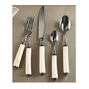 Juego de cubiertos elegantes de pulido de espejo de acero de alta calidad con asas de hueso natural Juego de cubiertos para el hogar Accesorio de utensilios de cocina - Product Image 1