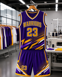 Conjunto de Uniforme de Baloncesto Personalizado con Diseño Único Splash, Base Morada con Detalles Dorados y Negros para la Identidad y Estilo del Equipo - Product Image 5