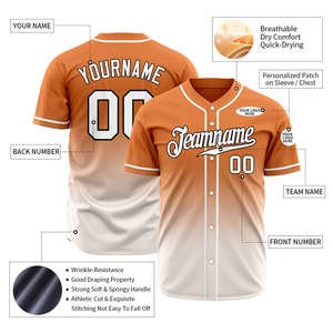Camiseta de Béisbol Sublimada Personalizada para Hombre, Degradado Naranja, Nombre del Equipo 00, Manga Corta, Transpirable, Poliéster, Ropa Deportiva - Product Image 4