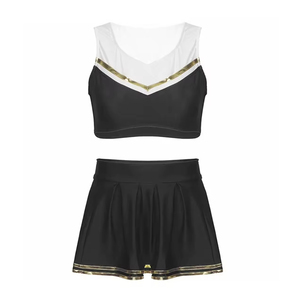 Uniformes de pom-pom girls en polyester imprimé, ensemble haut à manches longues et short noir et rouge, vêtements d'entraînement de cheerleading personnalisés, impression OEM - Product Image 1