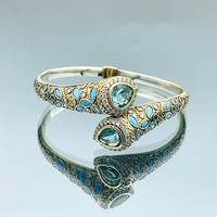 Gelang Manik-manik Batu Aquamarine Buatan Tangan Perak Sterling 925 Desain Klasik Sederhana Batu Permata Biru Alami Berkualitas Tinggi