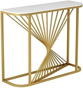Industrial Metal Hall <b>Table</b> With Marble Surface Elegant Accent Furniture For Office Reception And Apartment Entrance Spaces - Product Image 3