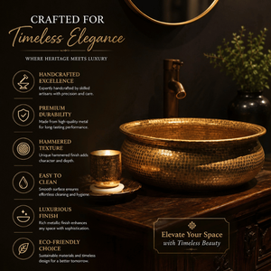 Handcrafted Hammered Copper Vessel Wash <b>Basin</b> <b>Round</b> Countertop Bathroom Sink Antique Finish Luxury Artisan Copper <b>Basin</b> for Home - Product Image 5