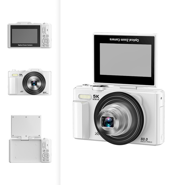 Vlog Master 5K Ultra HD Camcorder 80MP 12X Zoom Auto Focus Flip Screen Optical Image Stabilization Record Charging Pause