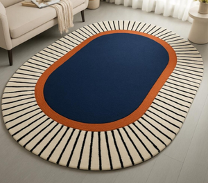 Alfombras de lana hechas a mano con diseño de flores sobre base azul moderna, personalizables en tamaño y color para uso en el hogar, oficina o sala de estar. - Product Image 3
