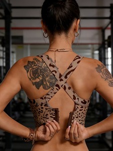 Ladies Criss <b>Cross</b> Wide Strap Activewear <b>Top</b> | Animal Pattern Fitness Training Brassiere | Removable Padded Sportswear - Product Image 5