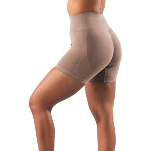 <b>Womens</b> Light Brown High Waist Seamless Gymwear <b>Shorts</b> Stretch <b>Compression</b> Workout Fitness Training Athletic Activewear Wear - Product Image 2