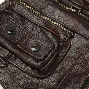 Gilet de club en cuir classique pour homme MC, en cuir de vachette noir, veste de motard, multi-poches, fermeture éclair sur le devant - Product Image 6