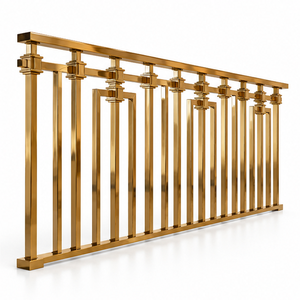 Rampe d'escalier moderne en métal doré avec balustres aux lignes épurées pour villas contemporaines, hôtels et intérieurs commerciaux - Product Image 1