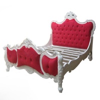 Cadre de lit antique sculpté à la main en bois massif peint en blanc et en tissu de velours noir pour meubles de chambre à coucher et d'hôtel européens