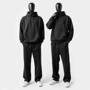Conjunto Deportivo Negro para Hombre, Sudadera con Capucha, Manga Larga, Color Sólido, Diseño con Bolsillos, Tejido Transpirable, Corte Regular, Ropa Casual de Otoño - Product Image 2
