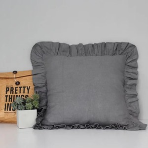 Housse de coussin carrée en lin vert foncé uni pour la maison - Product Image 5