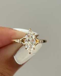 Bague de fiançailles en diamant de laboratoire taille marquise, sur mesure, 3 carats, or 14K/18K, style vintage Art Déco, solitaire antique pour femme - Product Image 1