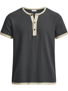 Men's Short Sleeve Henley T-Shirt Regular Fit Solid Color Button-Up 110g 100% Cotton woven Fabric Casual Wear made in Bangladesh - Product Image 3