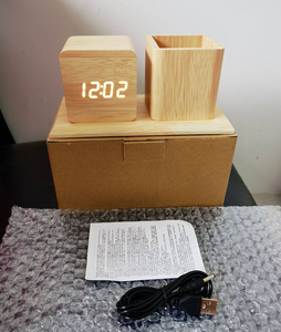 Runwood Creative Wooden <b>LED</b> Voice-controlled Electronic Desk <b>Clock</b> Pen Holder with Multiple Functions - Product Image 3