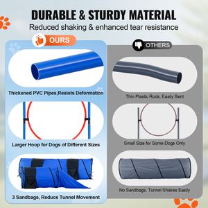 Set di 7 Ostacoli per Addestramento Cani con Barriere Regolabili, Pali per Intreccio, Tunnel, Anello per Salto, Box Pausa, Fischietto, Pieghevole - Product Image 3