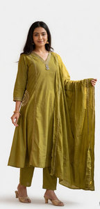 Conjunto de Kurta y Palazzo de Seda Banana para Mujer, Estilo Indio, Completamente Bordado, con Estampado Elegante, Traje con Dupatta para Fiesta - Product Image 3