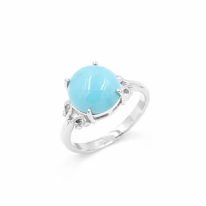 Bague en argent 925 plaqué or rhodié avec cabochon rond turquoise, gravée, design de créateur, pierre précieuse - Product Image 4