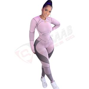 Women's Maternity-Sports 2 Piece Crop-Top Long Pant Tracksuit Breathable Pink-Color O-Neck Sports Suit Full Sleeve - Product Image 1
