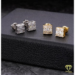 Magnifiques boucles d'oreilles géométriques en moissanite et diamant, en argent sterling 925, couleur or rose, bijoux de luxe pour femmes - Product Image 4