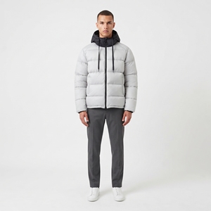 <b>Men</b>’s White Quilted Puffer <b>Jacket</b> with <b>Hood</b> – Warm Winter Padded <b>Jacket</b>, Contrast <b>Hood</b> Full Zip Casual Outdoor <b>Jacket</b> - Product Image 1