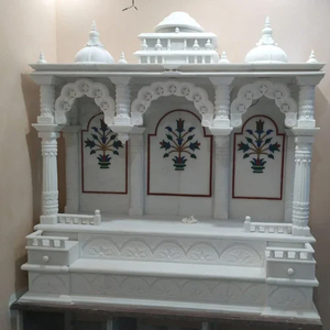 Jarrón de suelo móvil con incrustaciones de mármol blanco y patrón geométrico moderno para el templo Mandir y la Pooja en el hogar - Product Image 1