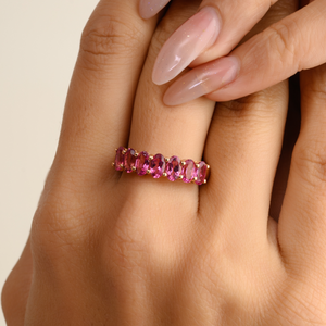 14K Gold Modernist Vivid Red Ruby Cluster Band Ring - Product Image 1