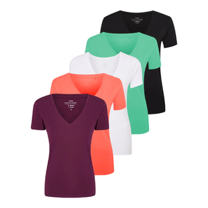 Camiseta de algodón de manga corta con cuello en V para mujer, precio al por mayor en Europa, moda femenina - Product Image 1