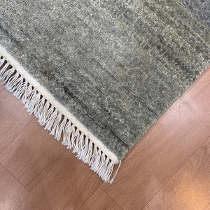Wool <b>Runner</b> Rug TRO-0245 Modern Wool Silk <b>Grey</b> Contemporary Area Rug with Greek Border Design Hand Knotted - Product Image 6