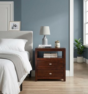 Table de chevet moderne en bois avec 2 tiroirs de rangement, mobilier de chambre à coucher, couleur café, design minimaliste - Product Image 3