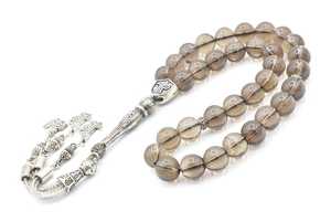Chapelet islamique en quartz fumé (Tasbih) avec motif ange, Misbaha en résine écologique faite à la main, décoration religieuse pour la maison - Product Image 4