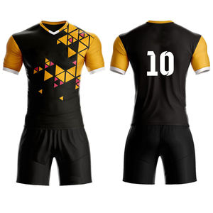 Fournisseur en gros – Ensemble maillot de football géométrique noir et vert pour homme, col en V, manches courtes, en polyester anti-humidité, uniformes en vrac - Product Image 2