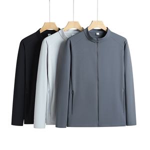 Chaqueta deportiva para hombre con cremallera completa y cuello alto, 75% nailon, 25% spandex, ligera, elástica, para correr, uniforme deportivo. - Product Image 1