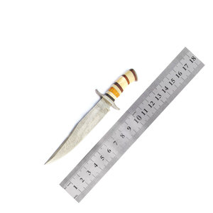 Cuchillo de Caza Clásico de Acero de Damasco Hecho a Mano con Funda de Cuero, Herramienta Utilitaria para Campismo al Aire Libre, Artesanía Tradicional - Product Image 1