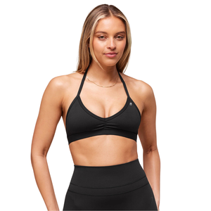 Sujetador Deportivo Minimalista para Mujer con Logotipo Personalizado, Soporte Ligero, Nailon y Spandex Transpirable, Top de Yoga con Tirantes, para Entrenamiento, Gimnasio, Fitness, Color Negro Sólido - Product Image 1