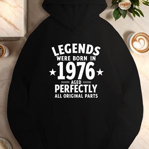 Sudadera con Capucha Casual para Mujer, Leyenda Nacida en 1976, Cuello con Capucha, Impresión por Transferencia de Calor, Tejido de Punto 100% Poliéster - Product Image 1