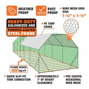 Recinto per Polli in Acciaio Zincato da 400 Piedi Quadrati 10FT X 40FT con Cancello Bloccabile e Rete Rivestita in PVC TMG CRS1040 - Product Image 3