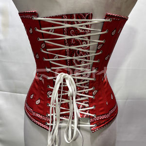 Corsé Overbust de Moda Urbana con Estampado de Bandana Roja y Cierre de Varillas de Acero, Top Entallador de Cintura de Satén con Estampado Paisley Gótico - Product Image 6