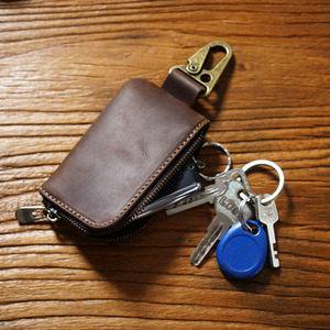 Porte-clés en cuir véritable avec fermeture éclair et mousqueton, porte-clés minimaliste pour la protection des clés de voiture - Product Image 5