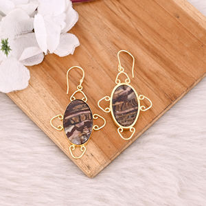 Classic Malinga Jasper <b>Yellow</b> Gold Plated Brass Drop Earrings Trendy Style Brass Earring Weddings Parties Fashionable Gift Women - Product Image 4