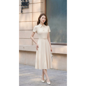 Conjunto de Vestido Elegante para Oficina para Mujer, Precio al por Mayor, Vestido Midi Premium 100% Algodón, Transpirable, Color Sólido, Estilo Casual de Negocios - Product Image 1