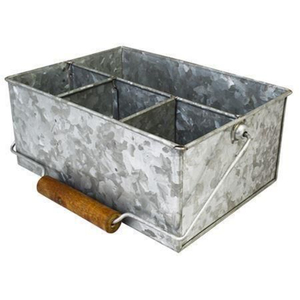 Cesta para utensilios de cocina de metal galvanizado hecha a mano con 4 compartimentos y asa de madera, portátil, estilo rústico para mesa de cocina, venta al por mayor - Product Image 4