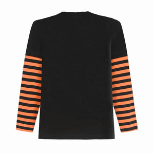 Camiseta de Contraste para Niñas, Camiseta con Bloques de Color, Camiseta de Doble Capa de Manga Larga con Cuello Redondo, Camiseta con Estampado Gráfico de Rayas, Unisex - Product Image 4