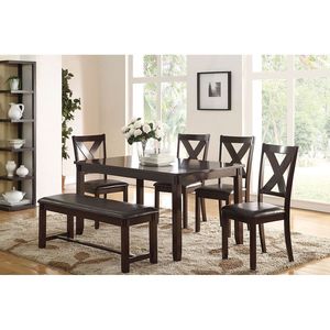 Set di Mobili per Sala da Pranzo Moderno e Casual in 6 Pezzi, Finitura Espresso, Include Tavolo da Pranzo, 4 Sedie Laterali, Panca in Legno di Gomma e Betulla Impiallacciata - Product Image 6