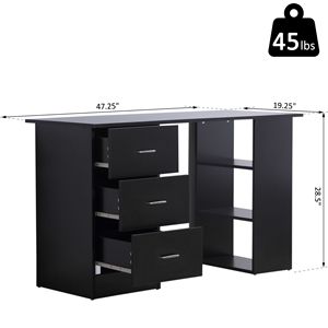 47\" Modern Home Office Computer <b>Workstation</b> Desk with 3-Tier Shelves and 3 Storage Drawers-Black - Product Image 3